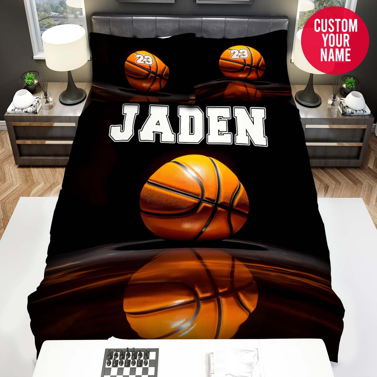 BlueJose Personalized Basketball Ball Shadow Custom Name Duvet Cover Bedding Set