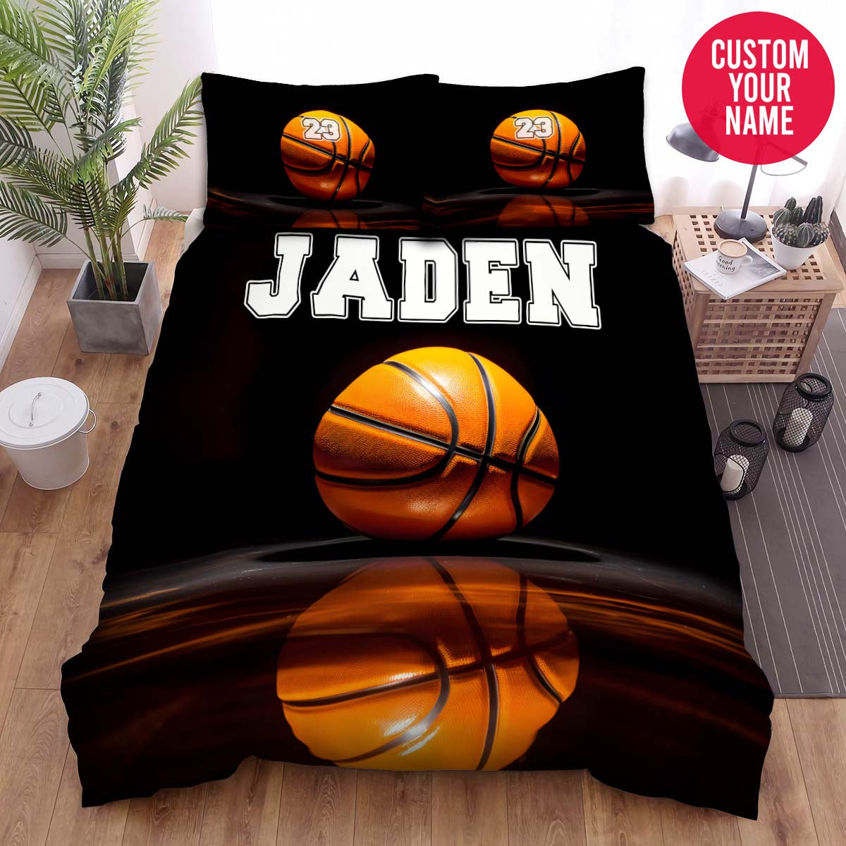 BlueJose Personalized Basketball Ball Shadow Custom Name Duvet Cover Bedding Set