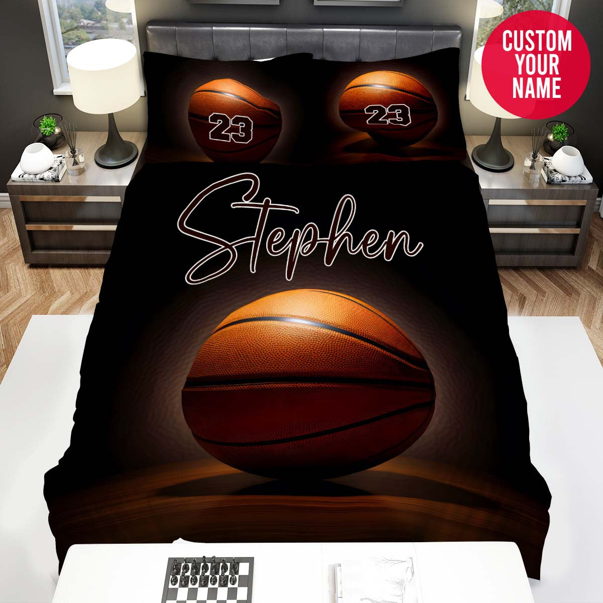BlueJose Personalized Basketball Black Background Custom Name Duvet Cover Bedding Set