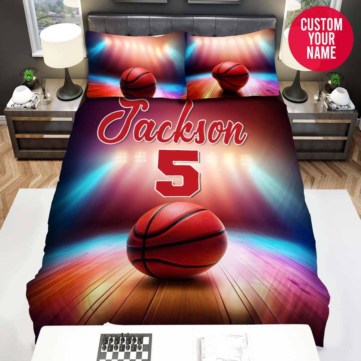 BlueJose Personalized Basketball Ball On Colour Light Custom Name Duvet Cover Bedding Set