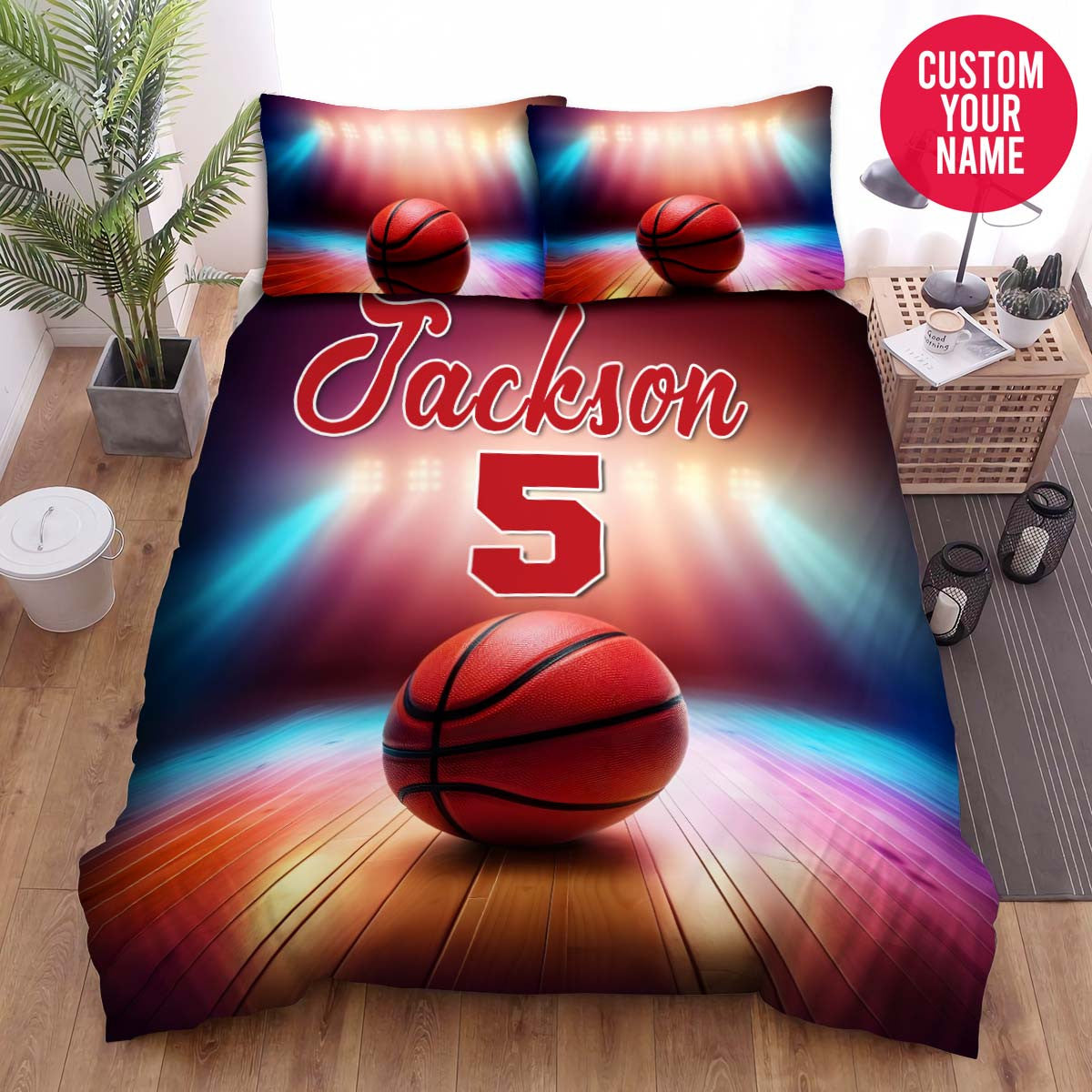 BlueJose Personalized Basketball Ball On Colour Light Custom Name Duvet Cover Bedding Set