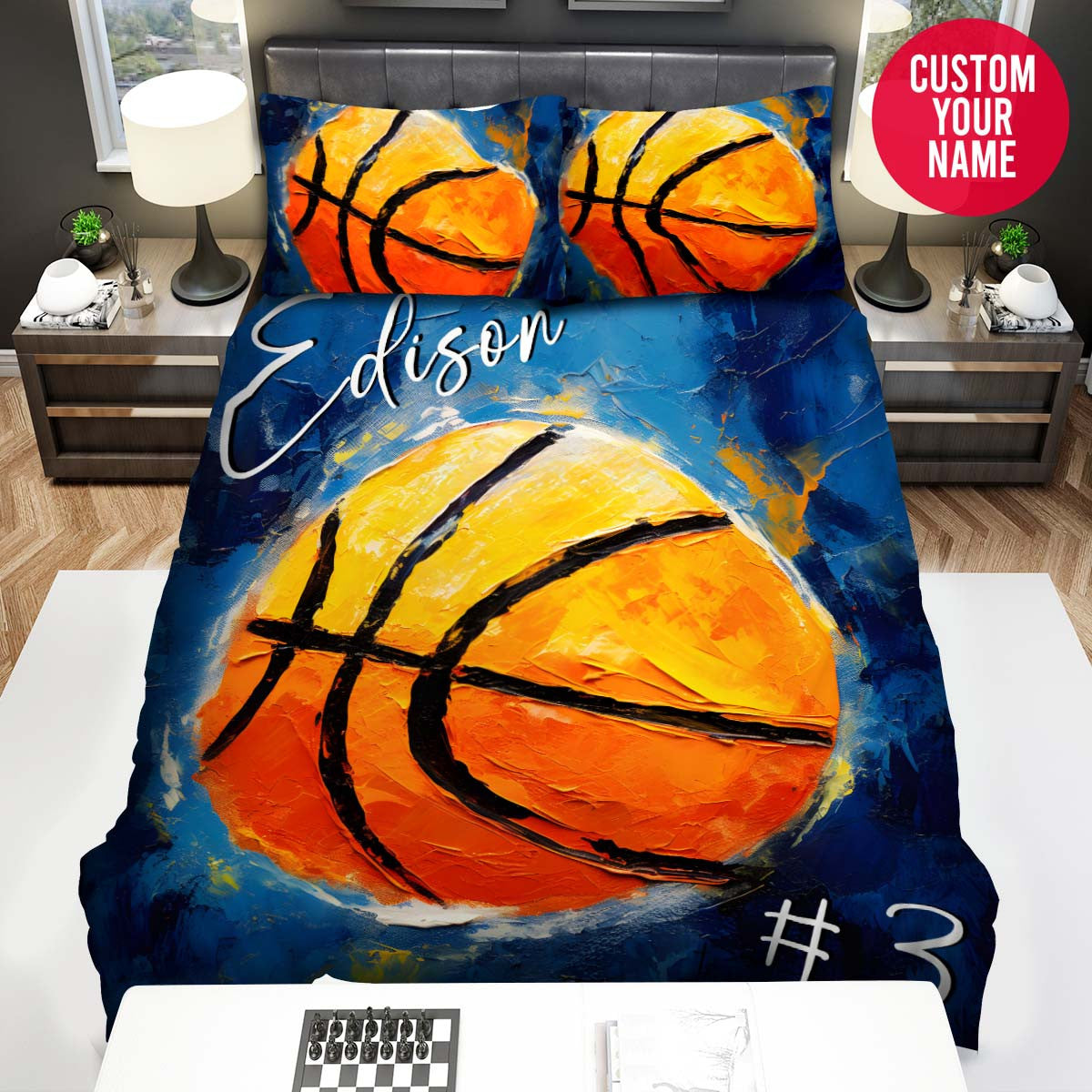 BlueJose Personalized Basketball Ball Modern Art Custom Name Duvet Cover Bedding Set