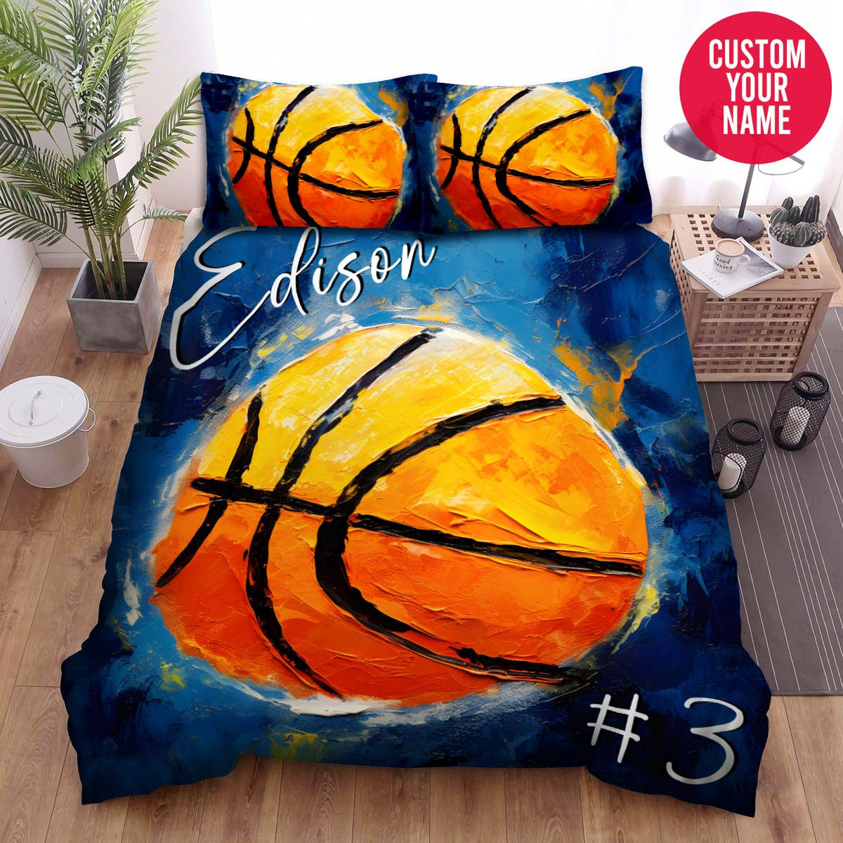 BlueJose Personalized Basketball Ball Modern Art Custom Name Duvet Cover Bedding Set