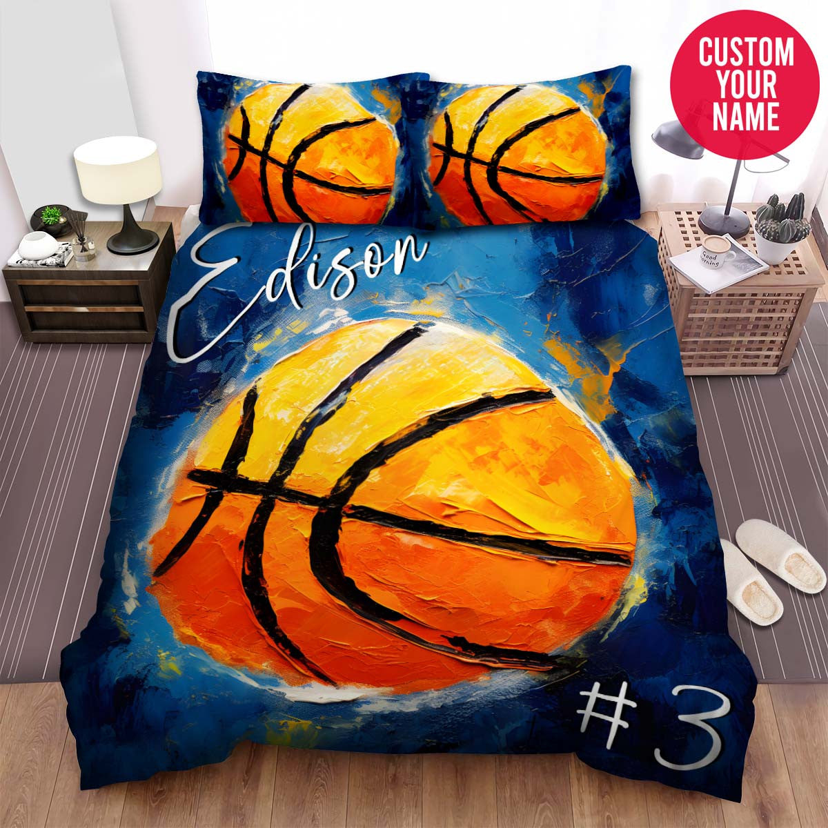 BlueJose Personalized Basketball Ball Modern Art Custom Name Duvet Cover Bedding Set