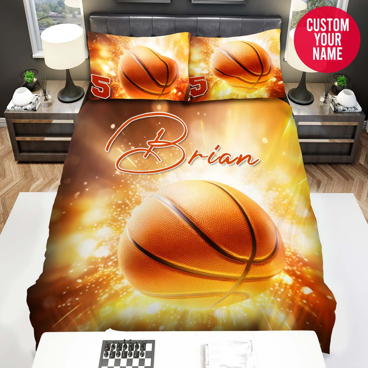 BlueJose Personalized Basketball Ball Sparkle Custom Name Duvet Cover Bedding Set