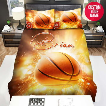 BlueJose Personalized Basketball Ball Sparkle Custom Name Duvet Cover Bedding Set