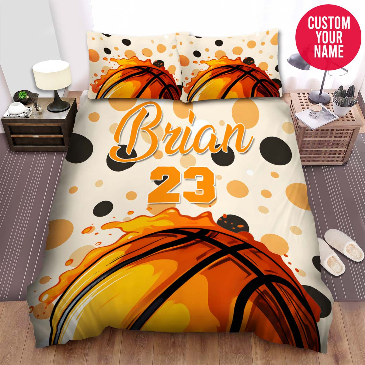 BlueJose Personalized Basketball Pastel Dots Custom Name Duvet Cover Bedding Set