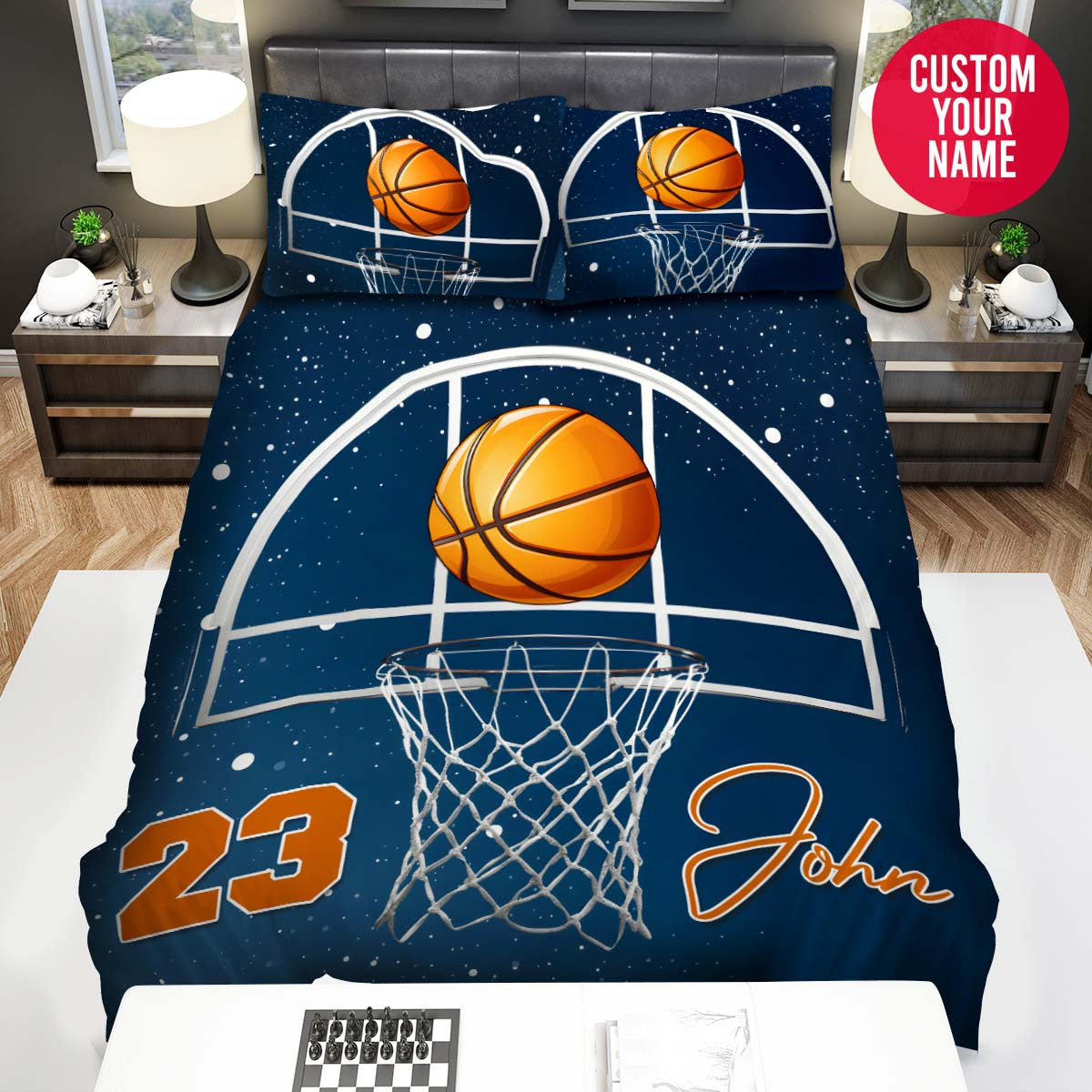 BlueJose Personalized Basketball Ball Going In The Basket Custom Name Duvet Cover Bedding Set