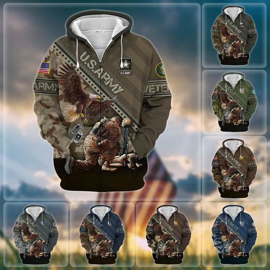 BlueJose Premium Proudly Served US Veteran Zip Hoodie