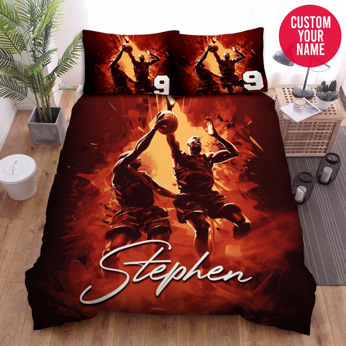 BlueJose Personalized Basketball Players Dunking Custom Name Duvet Cover Bedding Set