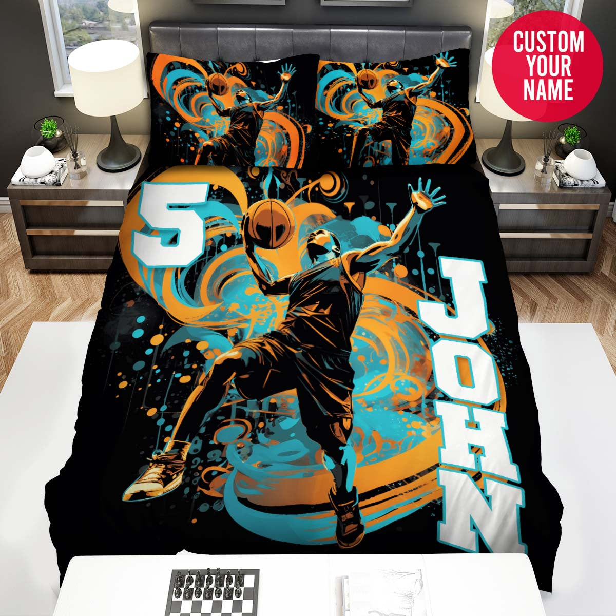 BlueJose Personalized Basketball Player Dunking Custom Name Duvet Cover Bedding Set