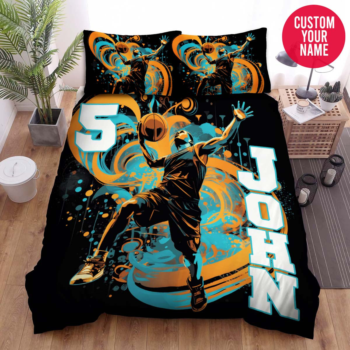 BlueJose Personalized Basketball Player Dunking Custom Name Duvet Cover Bedding Set