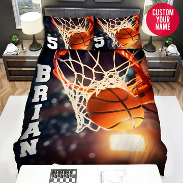 BlueJose Personalized Basketball Close-Up Ball Through Hoop Custom Name Duvet Cover Bedding Set