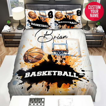 BlueJose Personalized Basketball Ball Custom Name Duvet Cover Bedding Set