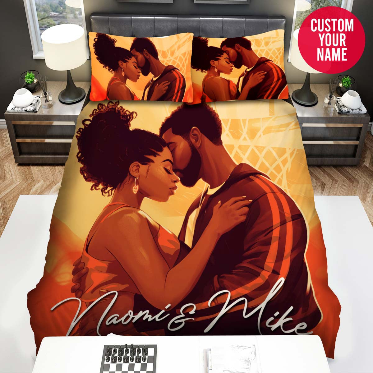 BlueJose Personalized Basketball Black Couple Custom Name Duvet Cover Bedding Set