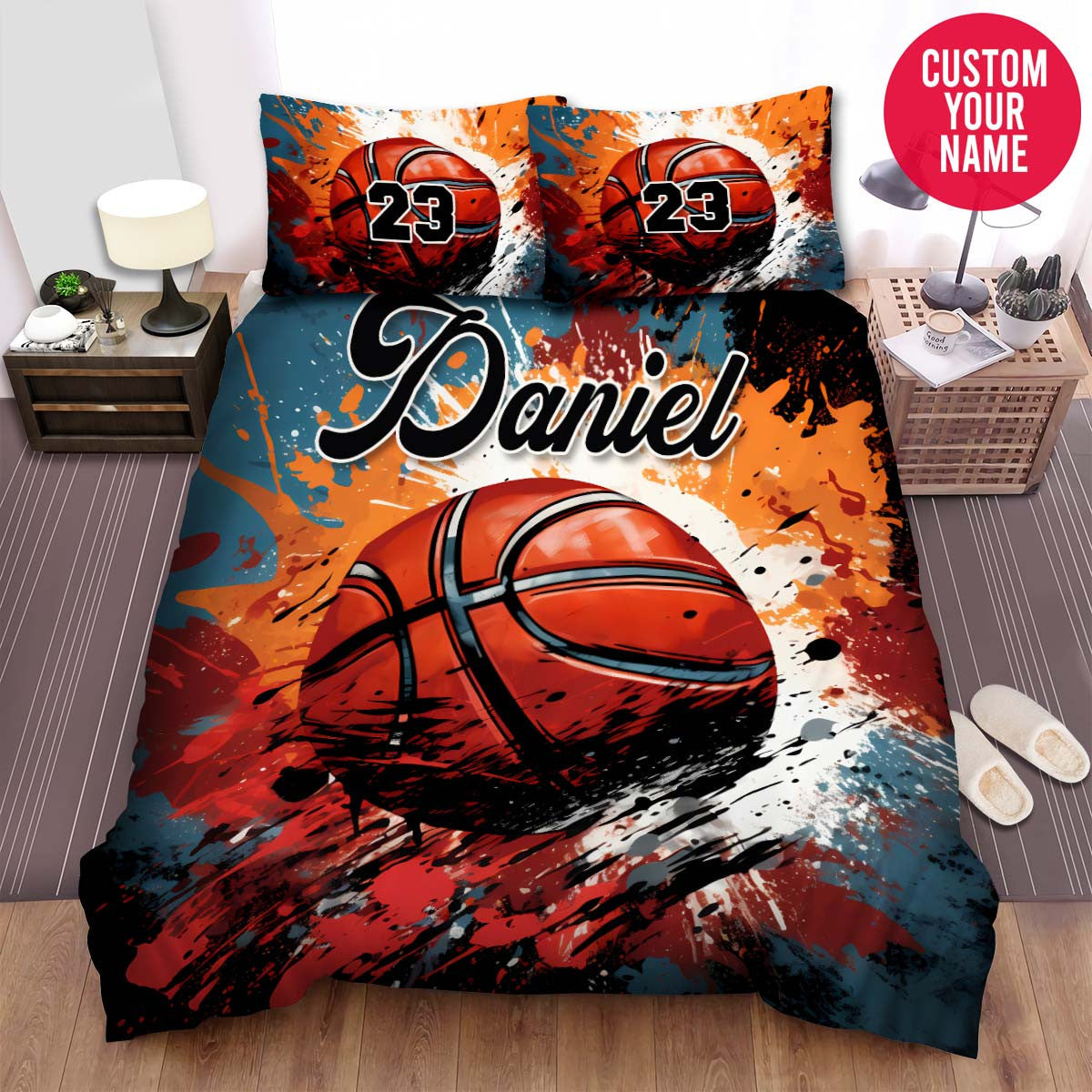BlueJose Personalized Basketball Ball Colourful Background Custom Name Duvet Cover Bedding Set