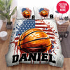 BlueJose Personalized Basketball Ball Drawing With American Flag Custom Name Duvet Cover Bedding Set