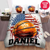 BlueJose Personalized Basketball Ball Drawing With American Flag Custom Name Duvet Cover Bedding Set