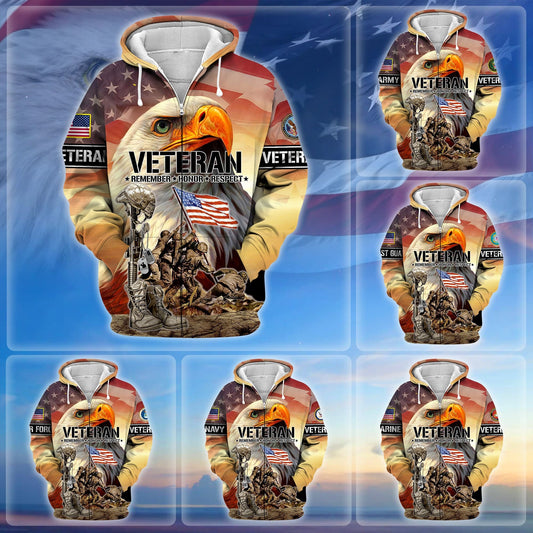BlueJose Premium Honoring All Who Served US Veteran Zip Hoodie