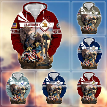 BlueJose Premium Proudly Served US Veteran Zip Hoodie