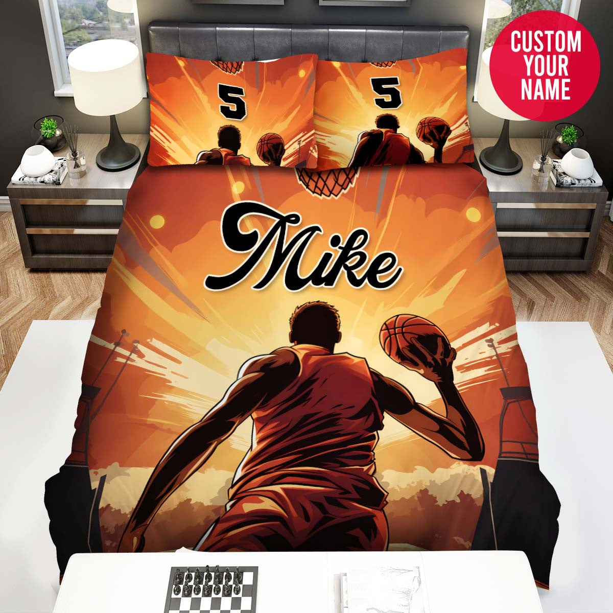 BlueJose Personalized Black Boy Playing Basketball On Court Custom Name Duvet Cover Bedding Set