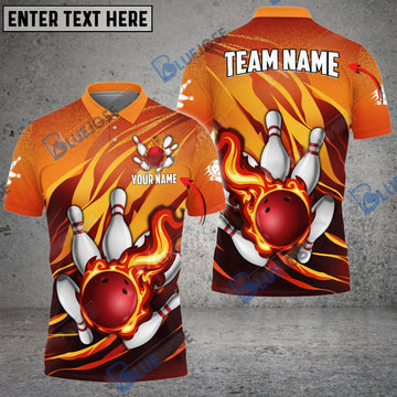 BlueJoses Bowling And Pins Fire Storm Customized Name 3D Shirt ( 6 Colors)