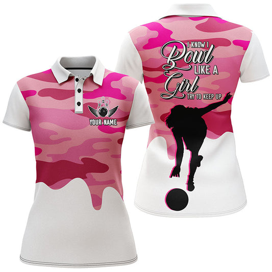 BlueJose Bowling Pink Camo Pattern Personalized All Over Printed Shirt For Women