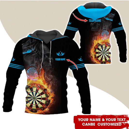 BlueJose Flaming Dartboards Personalized Name, Team Name 3D Hoodie