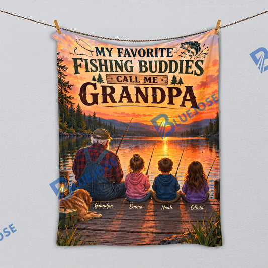 BlueJose My Favorite Fishing Buddies – Personalized Fishing Blanket with Kids’ Names