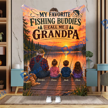 BlueJose My Favorite Fishing Buddies – Personalized Fishing Blanket with Kids’ Names