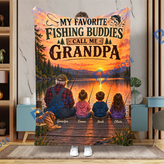 BlueJose My Favorite Fishing Buddies – Personalized Fishing Blanket with Kids’ Names