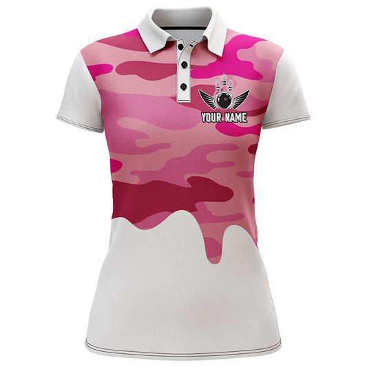 BlueJose Bowling Pink Camo Pattern Personalized All Over Printed Shirt For Women