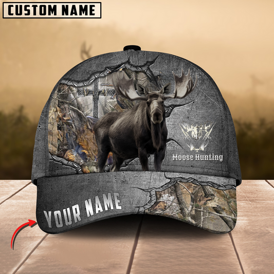 BlueJose Moose Hunting Metal Under God Personalized Cap