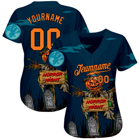 BlueJose Custom 3D Pattern Halloween Pumpkins Horror Night Baseball Jersey