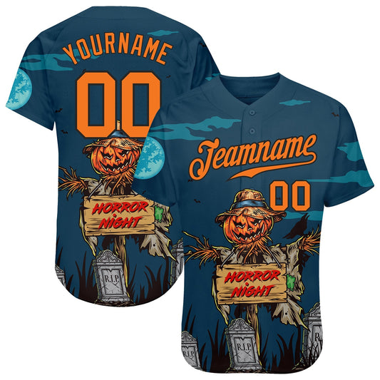 BlueJose Custom 3D Pattern Halloween Pumpkins Horror Night Baseball Jersey