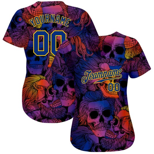 BlueJose Custom 3D Pattern Halloween Skulls Baseball Jersey