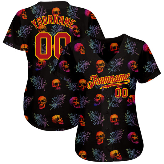 BlueJose Custom 3D Pattern Halloween Skulls And Palm Leaves Baseball Jersey