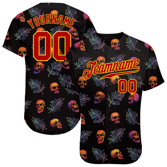 BlueJose Custom 3D Pattern Halloween Skulls And Palm Leaves Baseball Jersey