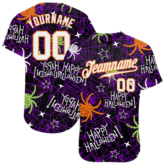 BlueJose Custom 3D Pattern Happy Halloween Spiders Baseball Jersey