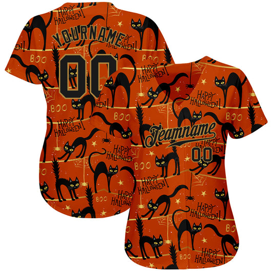 BlueJose Custom 3D Pattern Happy Halloween Black Cats Spiders Baseball Jersey