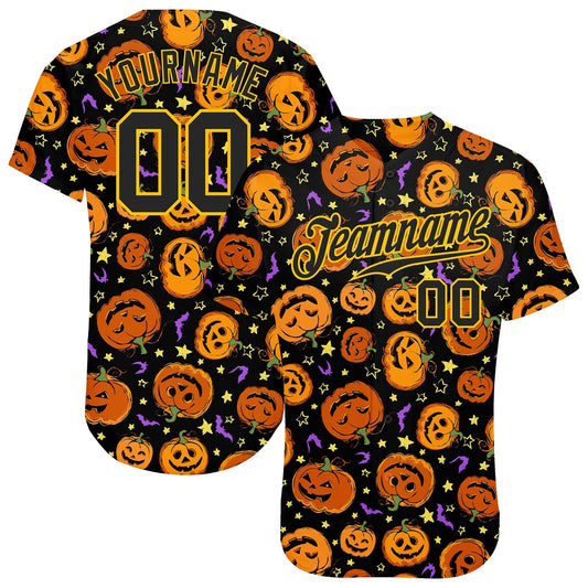 BlueJose Custom 3D Pattern Halloween Pumpkins Bats Stars Baseball Jersey