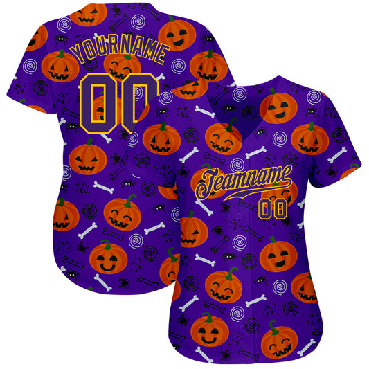 BlueJose Custom 3D Pattern Halloween Pumpkins Baseball Jersey