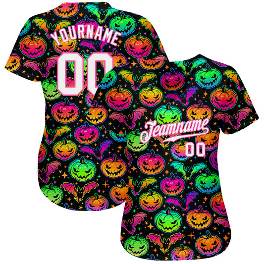 BlueJose Custom 3D Pattern Bright Multicolored Halloween Pumpkins And Bats Baseball Jersey