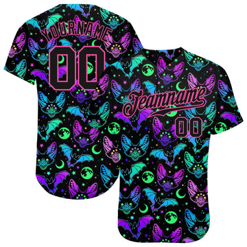 BlueJose Custom 3D Pattern Bright Multicolored Halloween Bats Baseball Jersey