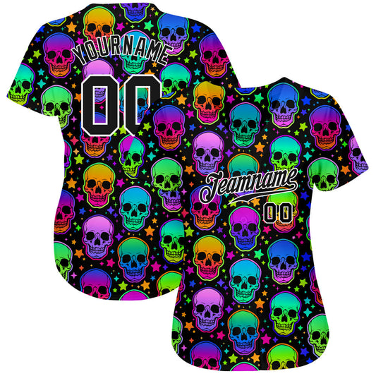 BlueJose Custom 3D Pattern Bright Multicolored Halloween Skulls Baseball Jersey