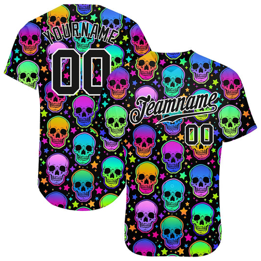 BlueJose Custom 3D Pattern Bright Multicolored Halloween Skulls Baseball Jersey