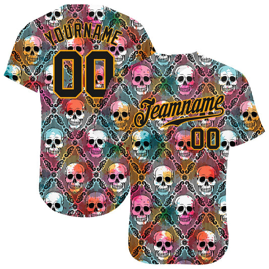 BlueJose Custom 3D Pattern Halloween Skulls Baseball Jersey