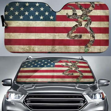 BlueJose Deer Camo American Flag Car All Over Printed 3D Sun Shade