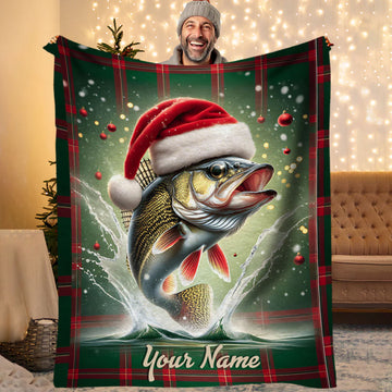 BlueJose Custom Name Christmas Walleye Fishing Blanket