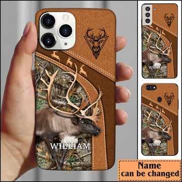 BlueJose Leather Pattern Personalized Reindeer Phone Case